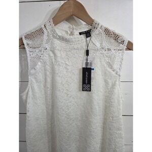 Cable & Gauge White Lace Sleeveless Crew Neck Floral Blouse Size XL NWT
